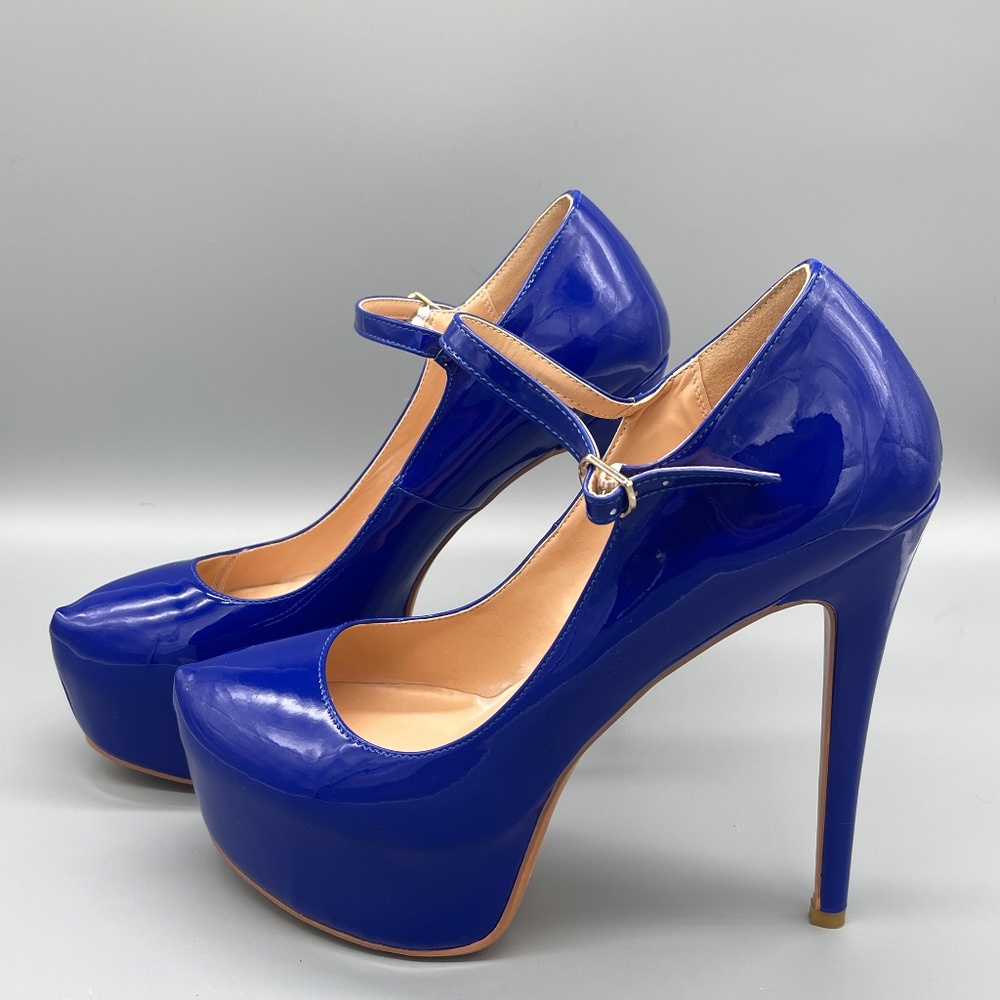 Drag Queen/Crossdresser Mary Jane Platform Pumps - Blue - Size 14